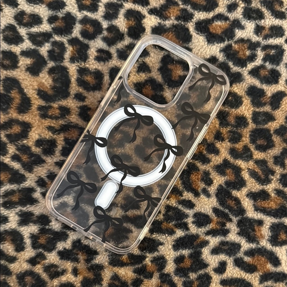 iPhone 14 Pro Stylish Black Bow Phone Case
